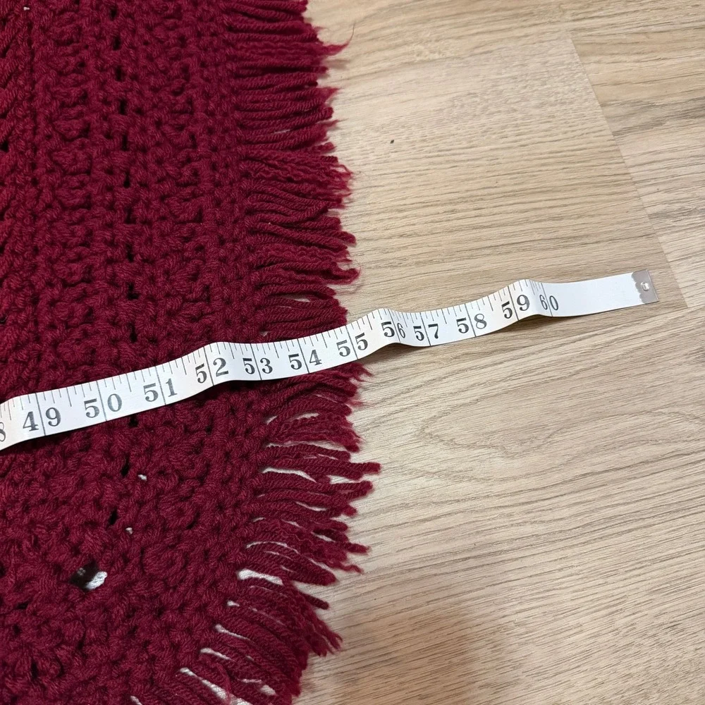 Handmade Crochet Throw Blanket/Rug 55x39 Burgundy Red Vintage Boho Fringe Afghan